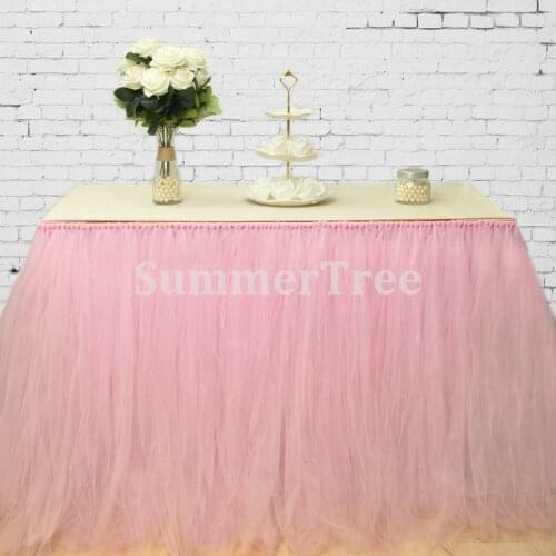 Pink 100cm x 80cm Tulle Table Skirt Wonderland Table Tutu Skirting Wedding Birthday Baby Shower Party Decoration