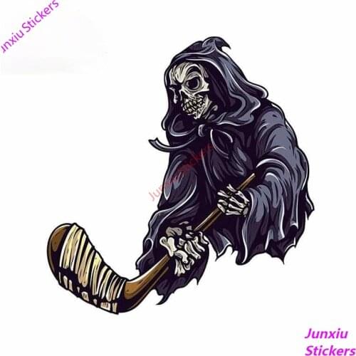 Skull Playing Ice Hockey Funny Vinyl Car Stickers Decal 3D Custom Printing for Vehicle Window SUV Fine Decal Decor PVC13x12cm