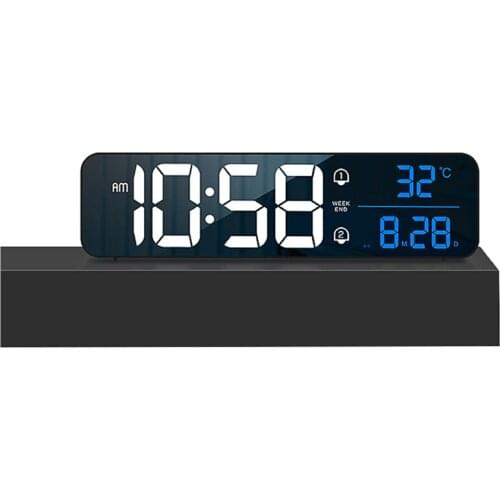 Mirror Alarm Clock LED Wall Digital Alarm Clock Rechargeable Sound-Activated Time Temperature Humidity Display Home Decoration