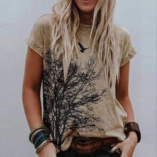 Womens Clothing Pullover Tops Female 2021 Spring Summer Womens Tee New Casual Loose Round Neck Short Sleeve Printed T-Shirt