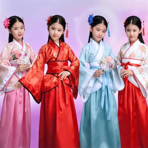 Girls New Year Chinese Traditional Stage Hafu Children Performance Party Tang Suit Woman 100-180cm Dance Retro Costumes