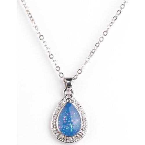 New Vintage Round Zinc Alloy Jewelry Blue/White/green Water Drop Pendant Necklaces Women Wedding Birthday Party Special Gifts