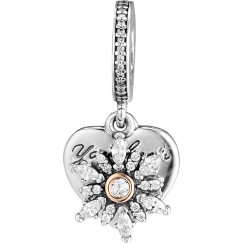 100% 925 Sterling Silver Snowflake Heart Charms Beads for Jewelry Making Fits Original Bracelets Berloques