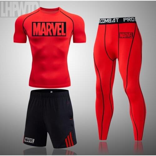 2021 Sport Suit Men Short Sleeve Running Sets Quick Dry Gym Yoga Compression Suit Rashgard Fitness MMA Legging Sportswear