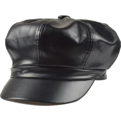 2021 WJC07 Spring Korea Retro PU Leather Painter Octagonal Hat Wild Pumpkin Hats Female Star Beret