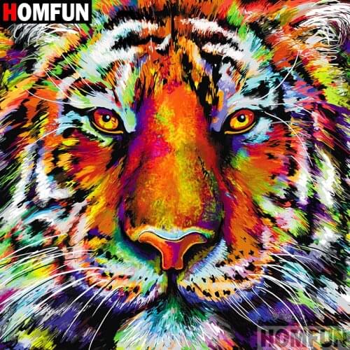 HOMFUN Full Square/Round Drill 5D DIY Diamond Painting "Animal tiger" 3D Embroidery Cross Stitch 5D Home Decor A10071