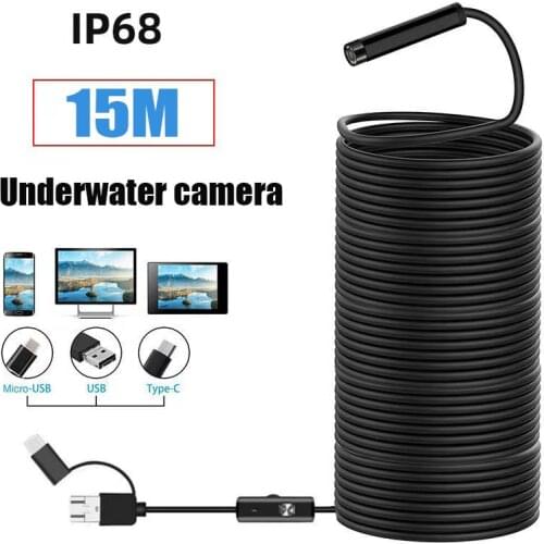 15M Car Endoscope 8MM Flexible Inspection Camera USB C HD Industrial Endoscopy Ip68 Borescope Engine Video for Android Phone PC
