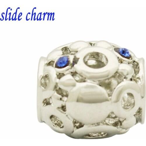 Free shipping Christmas gift to touch the blue inlaid stone beads fit Pandora bracelet charm bracelets and jewelry accessories