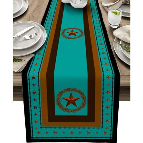 Turquoise Western Texas Star Table Runner Luxury Dinning Decor Placemat Hotel Wedding Table Decor Tablecloth