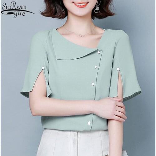 Blusas Vintage Chiffon Blouse Women Summer Short Sleeve Tops Blouse Solid Womans Shirts 2021 New Chic Shirt Ropa De Mujer 9976