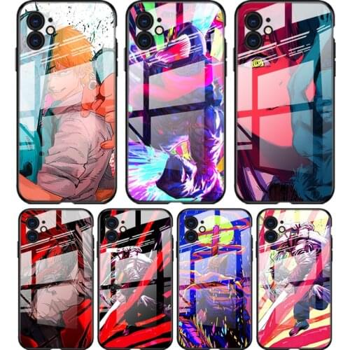 Anime Chainsaw Man For Apple iPhone 13 12 11 8 7 6S XS XR SE X 2020 Pro Max Mini Plus Tempered Glass Phone Case