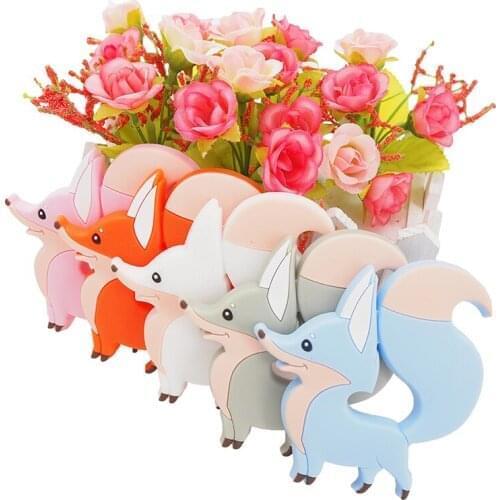Chenkai 10PCS Silicone Fox Teething Baby Shower Pacifier Teether BPA Free For Infant DIY Nursing Necklace Chewable Pacifier Gift