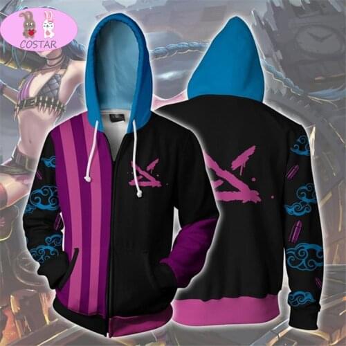 COSTAR Game LOL Cosplay Jinx zipper hoodie men and women casual sportswear sweater 3D printing new