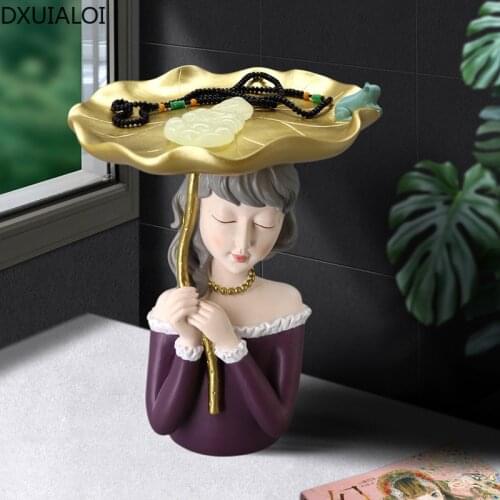 DXUIALOI Creative Character Girl Sculpture Resin Crafts Decoration Key Entrance Storage Living Room Fruit Tray Home Decoration