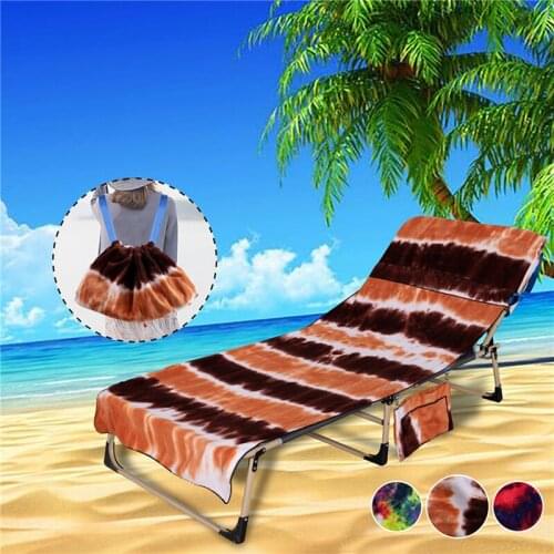 Beach Chair Cover With Side Pockets Tie Dye Microfiber Terry Chaise Lounge Chair Beach Towel Cover For Pool Sunbathing Vacation