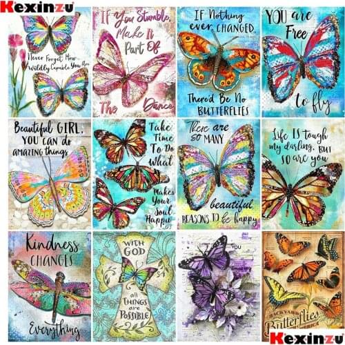 KEXINZU Diamond Embroidery Butterfly Text Mosaic Full Square Rhinestone Diamond Painting Animal Cross Stitch Handicraft Home