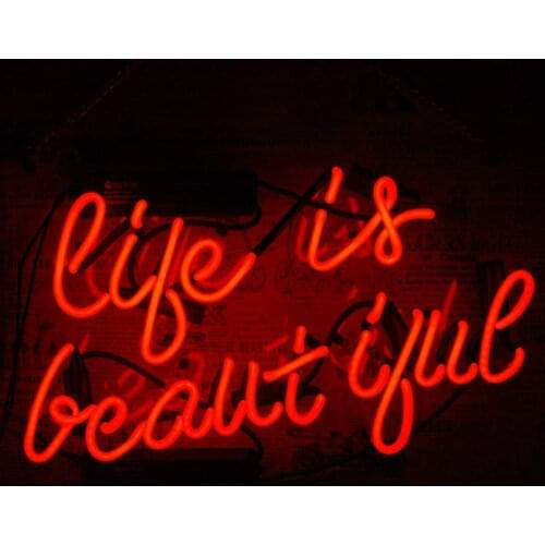 14“ Life Is Beautiful Red Acrylic Custom Neon Light Lamp Sign Beer Bar Glass Pub Decorate Home Wall Room Windows Tube Artwork