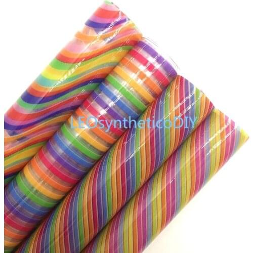LEOsyntheticoDIY JELLY Transparent TUP Leather with Printed Rainbow Stripes Waves Vinil For DIY Bows 21X29CM R064A