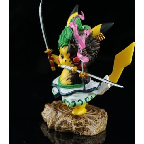 Cute Pikachu Cosplays Zoro Action Figures PVC Pokemon Sword Doll Anime 12cm Model Toys For Kid Collection Gift