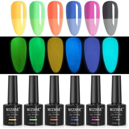 MIZHSE 6PCS Gel Polish Set Glow In The Dark Gel Varnish Luminous Semi-permanent Enamel Nail Polish for Manicure Set Gel Nail Art