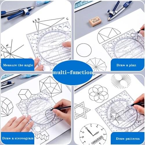 Multi-Functional Acrylic Circular Transparent Ruler for Drawing Painting Measuring Sewing Student Office Supplies