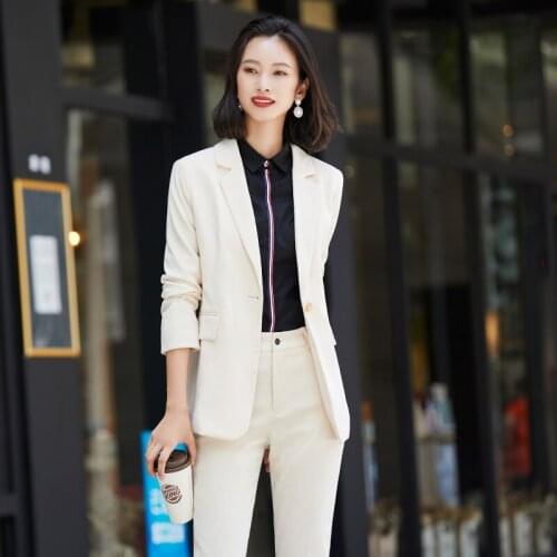 Fashion Pantsuits Women Pant Suits Blazer and Jackets Sets Apricot Office Ladies Business Work Clothes OL Styles