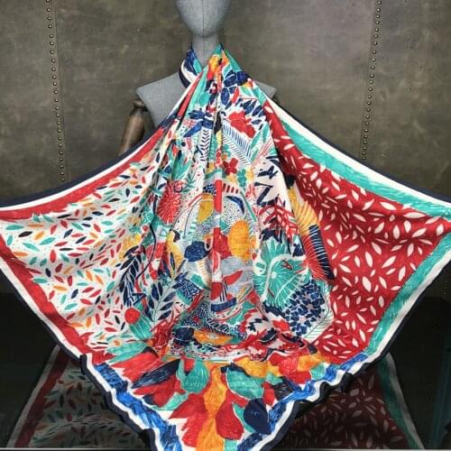 KOI LEAPING Fashion Western style 130 Silk Scarf Doodling pattern Printing shawl Female big Scarf Headscarf Sunscreen Scarf gift