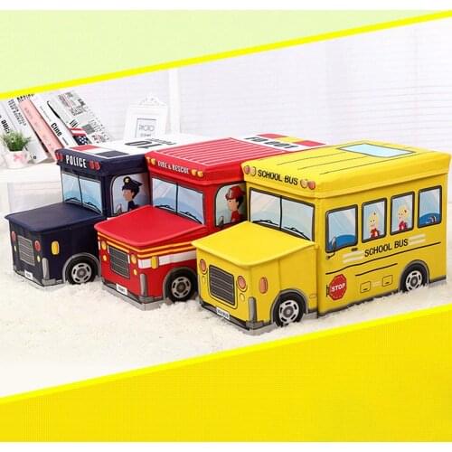 Cartoon Car Shaped Storage Stool Toy Storage Portable Foldable Car Shaped Storage Box Kids Room Decorative Furniture