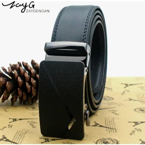 ZAYG Men Luxury Famous Brand Belt Fashion Unique Metal black Automatic Buckle Belt Men Genuine Leather High Quality Leisure Belt
