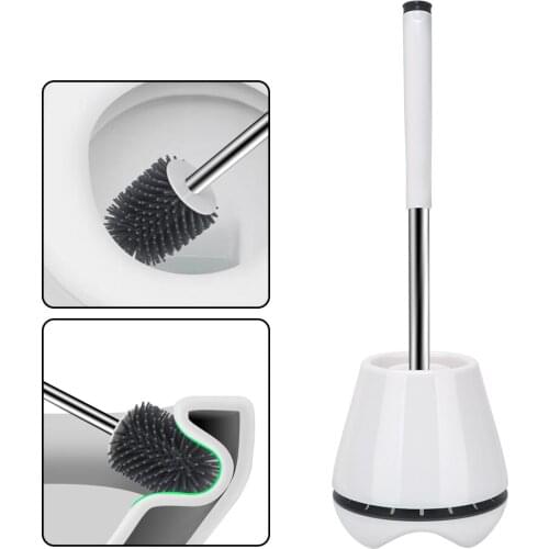 TPR Toilet Brush and Holder Set 2 Type with Tweezers Bathroom Accessories 360 Degree Cleaning Tool Floor Standing Soft Brush