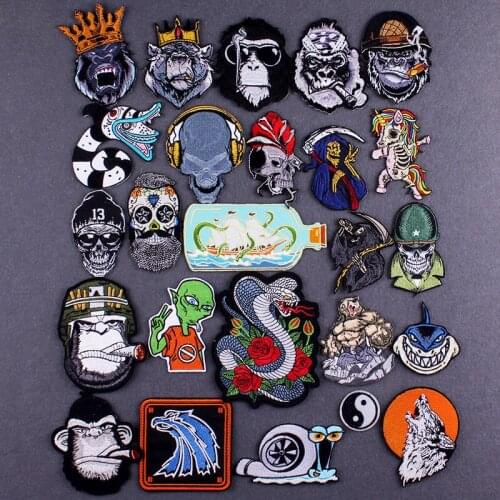 Hippie Punk Skull Patches For Clothes With Iron DIY Iron-On Patches For Clothes Punk Clothing Patches Animal Stripe for Jacket