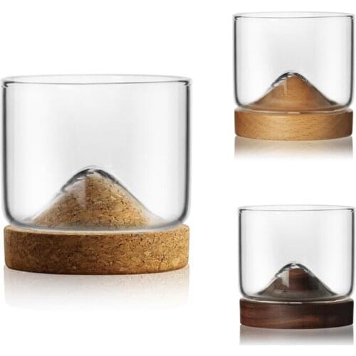 New Whiskey Glass Small Glass Japanese Style Mountain Wooden Bottom Wine Glass Originality Creative Thickening Glass