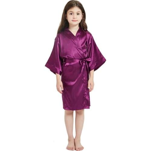 New Night Gown Toddler Baby Kids Girls Fashion Casual Solid Silk Satin Kimono Robes Bathrobe Sleepwear Smooth Home Clothes