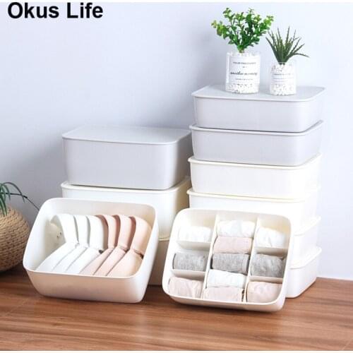New Underwear Storage Box With Covered Home Closet Organizer Drawer Divider Plastic Boxes Socks Panties Bra Storage Organizer