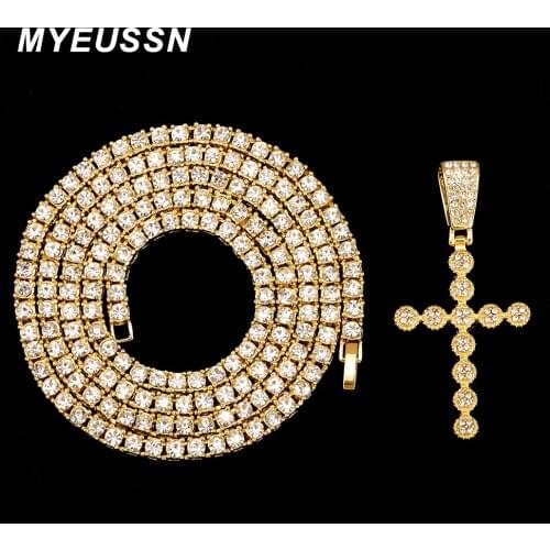 Iced Out Ankh Cross Pendant Necklace Men Choker Popular Cuban Chain Necklace For Women Hip-Hop Jewelry Tennis Chain Fashion Gift