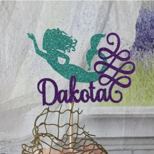 Personalize double-side glitter ANY NAME AGE Under The Sea mermaid party birthday cake toppers baby shower party decor