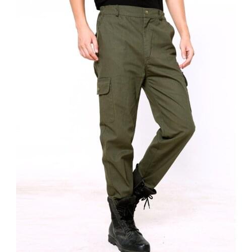 Casual Men Solid Color Thick Pockets Long Cargo Pants Straight Work Trousers