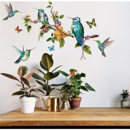 Multicolor Butterflies branch and birds flying Wall Stickers Living room bedroom background decorations wallpaper PVC Mural