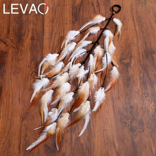 Levao 2020 Retro Festival Feather Hair Rope for Women Headdress Feather Headband Scrunchies Rubber Band Elastic Hair Bands