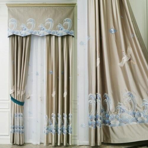 New Chinese style classical Chinese style atmosphere imitation silk living room bedroom study embroidered luxury curtains