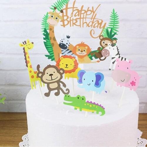 Safari Jungle Zoo Animal Theme boy girl first 1st wild one two three four birthday Party Decoration table confetti cake topper
