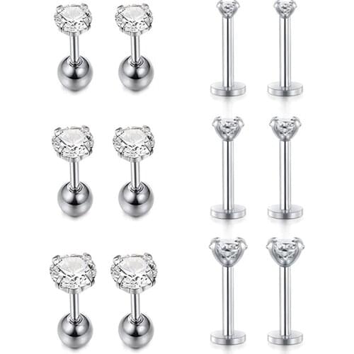 16G Stainless Steel Earring Stud Earrings Star CZ Earring Hoop Earrings Women Ear Clip Earrings aretes Mujer aros Piercing