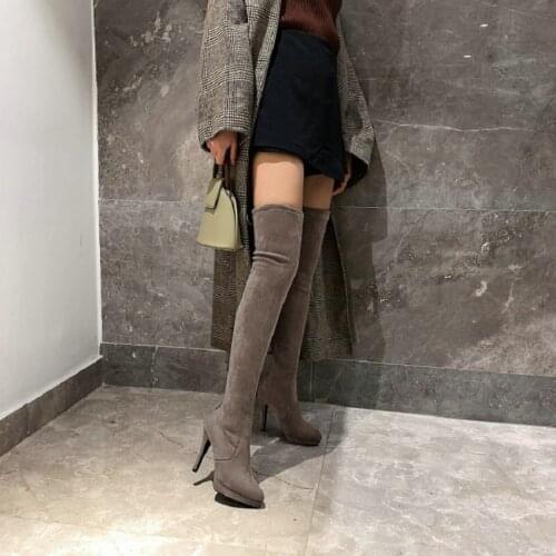 Sianie Tianie Grey Khaki Pointed Toe Thin High Heels Strappy Slim Womens Overknees Sexy Woman Over The Knee Thigh Stretch Boots