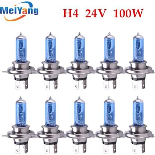 10pcs 24V H4 100W Super Bright Fog Lights Halogen Bulb High Power Headlight Lamp Car Light Source parking Head White 100/90W