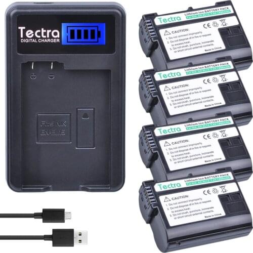 Tectra 4Pcs EN-EL15 Li-ion Battery +LCD USB Charger for Nikon D7000 D7100 D800 D800E D600 D610 D810 D7200 V1 MH-25 MB-D11 MB-D12