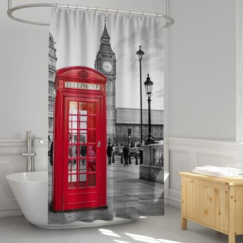 London Tower Shower Curtain Waterproof Cloth Fabric Bathroom Decor Set with Hooks
