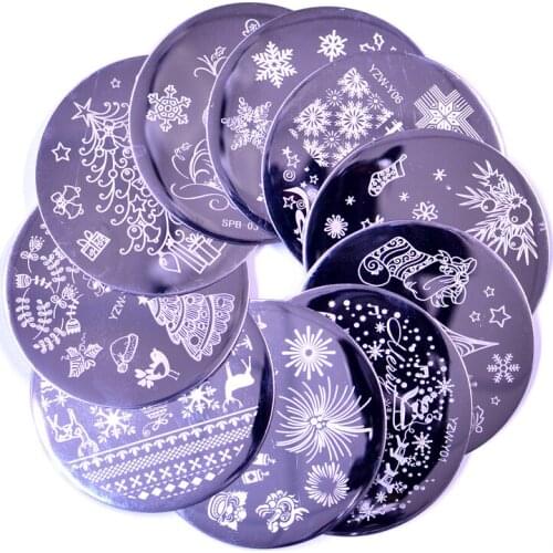 YWK 1 PC Nail Stamping Template Flower Animal Geometry Love Valentines Day Round Nail Art Stamping Plate