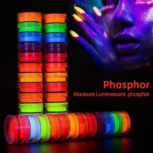 12 Hot Colors Neon Phosphor Powder Set Nail Glitter Powder Dust Luminous Pigment Fluorescent Powder Nail Glitters Ultrafine DIY