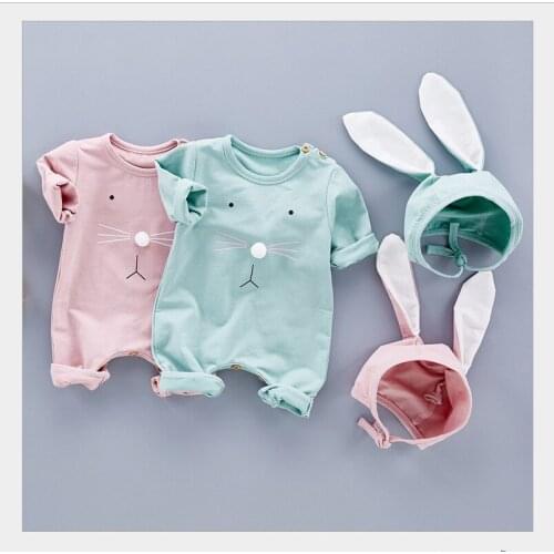 Newborn Baby Clothes Baby Romper Cotton Outfits Infants Baby Boys Girls Long Sleeve Romper Jumpsuit Rabbit Ears Hat 2PCS Set