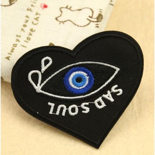 2PC Turkish Demon Eye "sad Soul" Heart Embroidery Iron on Patch Appliques Clothe DIY Alternative Clothe Decor Sewing Accessory